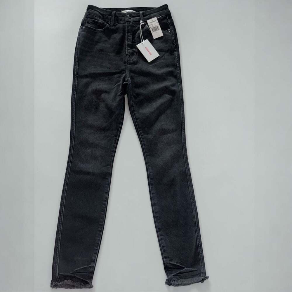 NWT Good American Good Curve Skinny Raw Hem Black Jeans 2/26